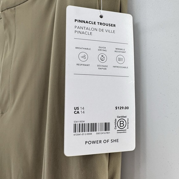 ATHLETA Pinnacle High Rise Trouser 14 Dark Khaki Wide Leg Minimal Bloke Travel - Picture 5 of 11